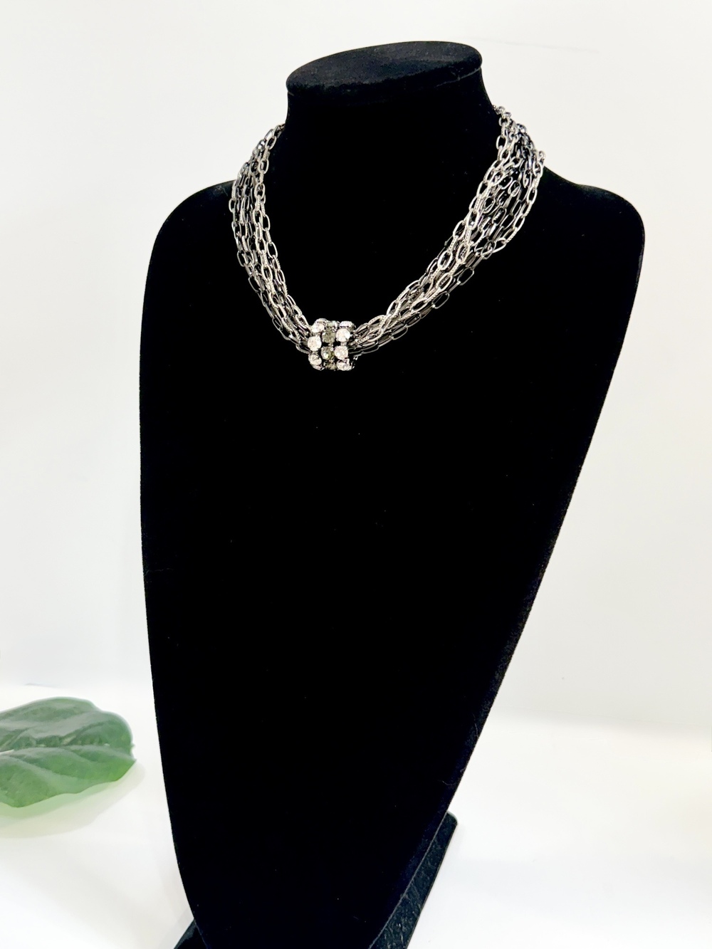 Leslie Danzis Multi-Chain Crystal Choker Necklace Silver | NWT